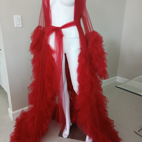 Red Sheer Ruffled Robe - Picture 4 of 6